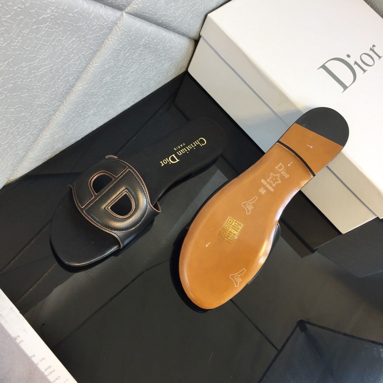 Dior Women D-Club Slide Black Calfskin Leather ‘CD’ Signature