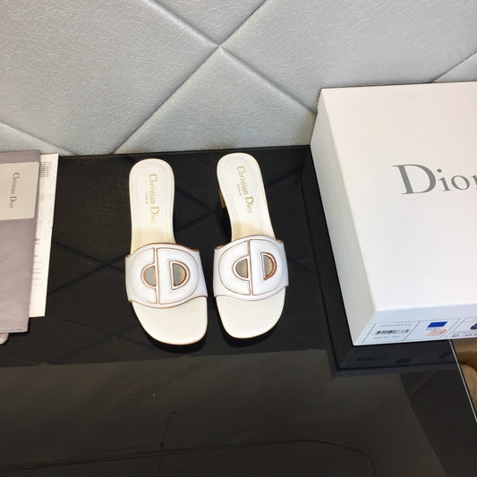 Dior Women D-Club Slide White Calfskin Leather ‘CD’ Signature