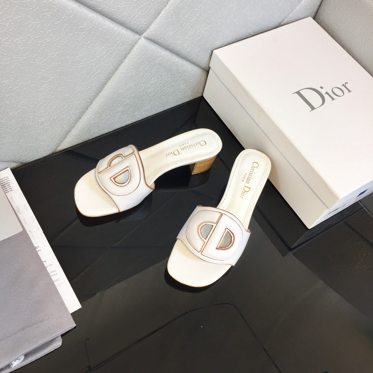 Dior Women D-Club Slide White Calfskin Leather ‘CD’ Signature