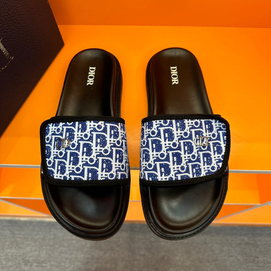 Dior Blue Oblique Jacquard Velcro Slides