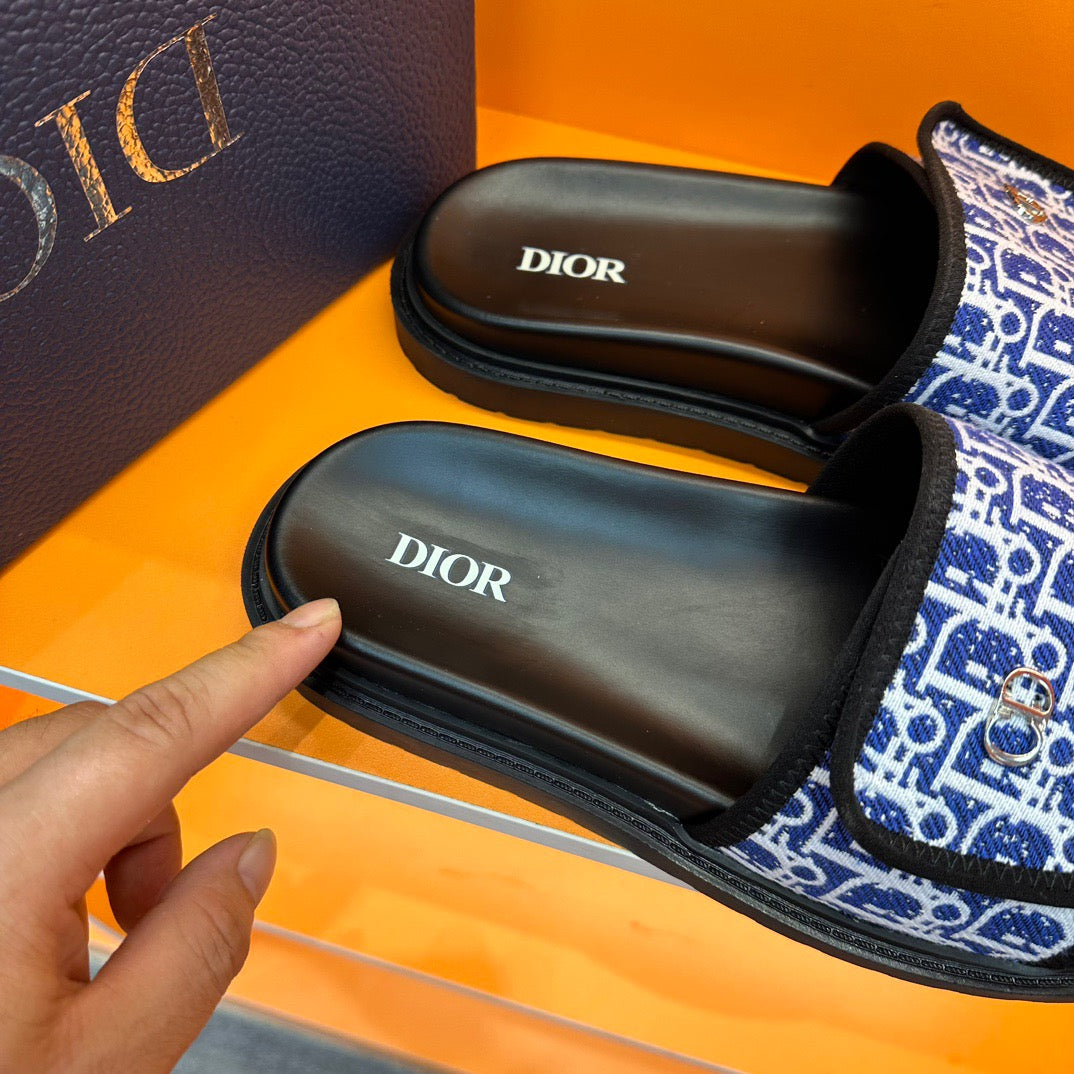 Dior Blue Oblique Jacquard Velcro Slides