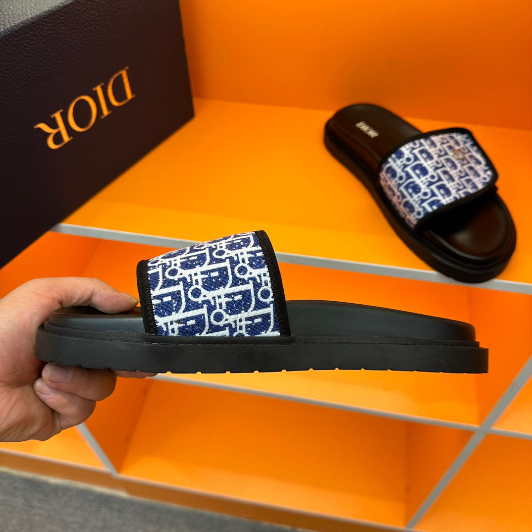 Dior Blue Oblique Jacquard Velcro Slides