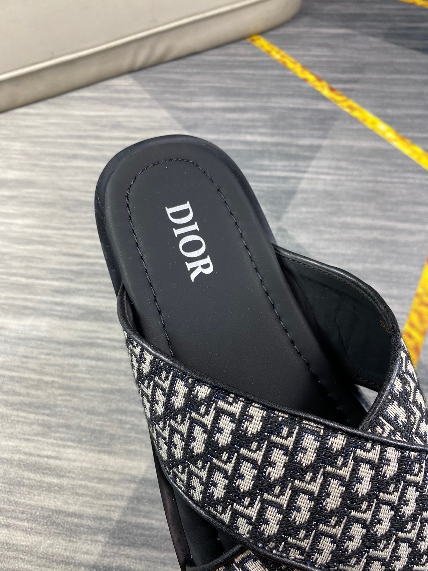 Dior Men's Aqua Oblique Jacquard Canvas Leather Slides