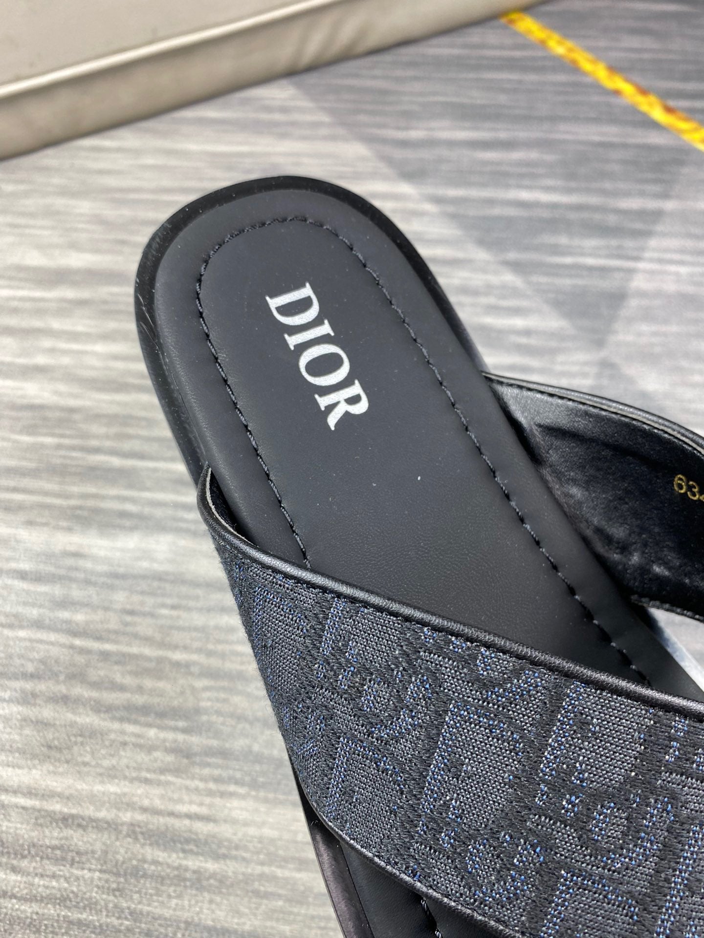 Dior Men's Aqua Black Oblique Jacquard Canvas Leather Slides