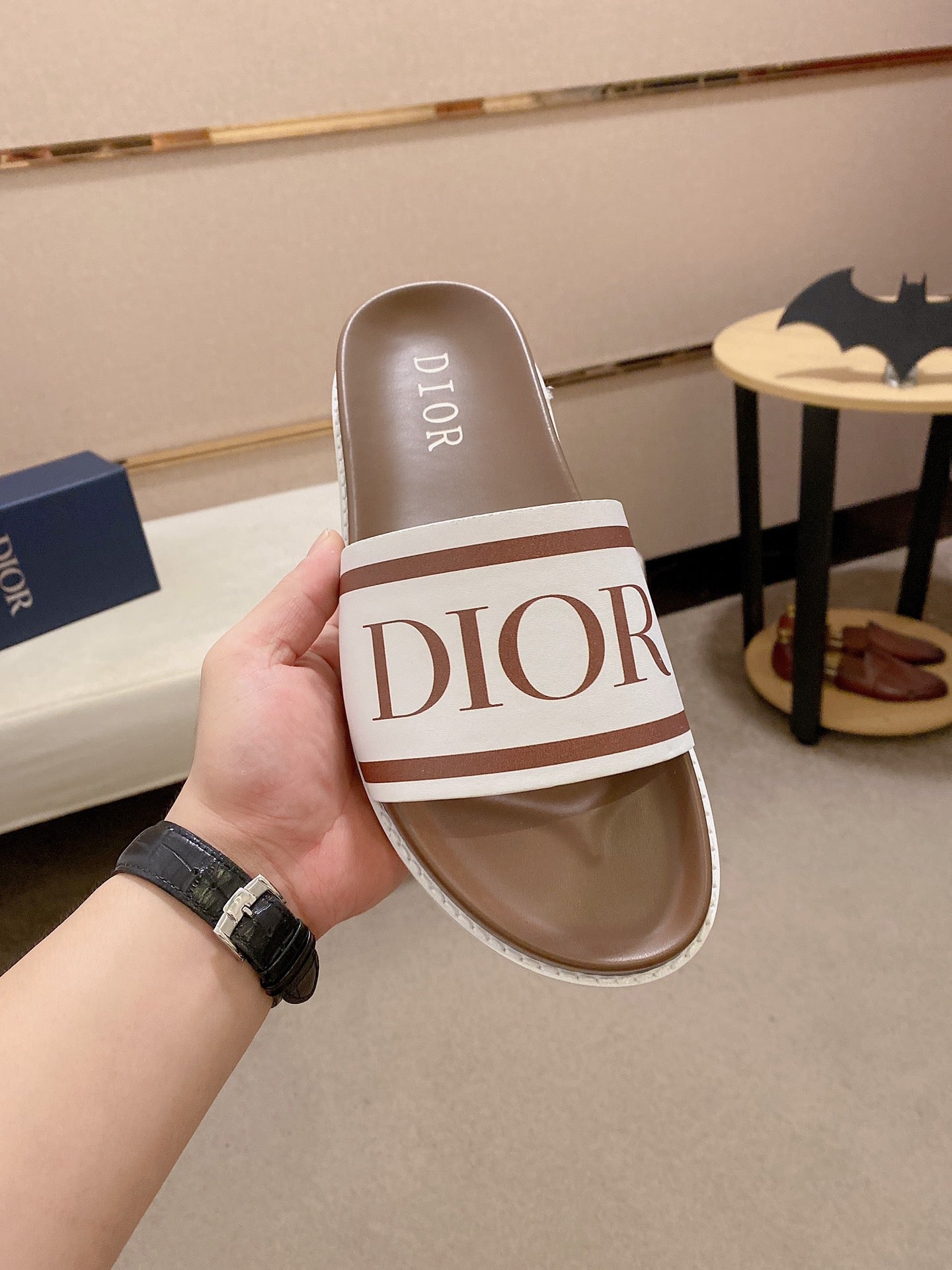 Dior Slides In Brown With'Dior'Logo