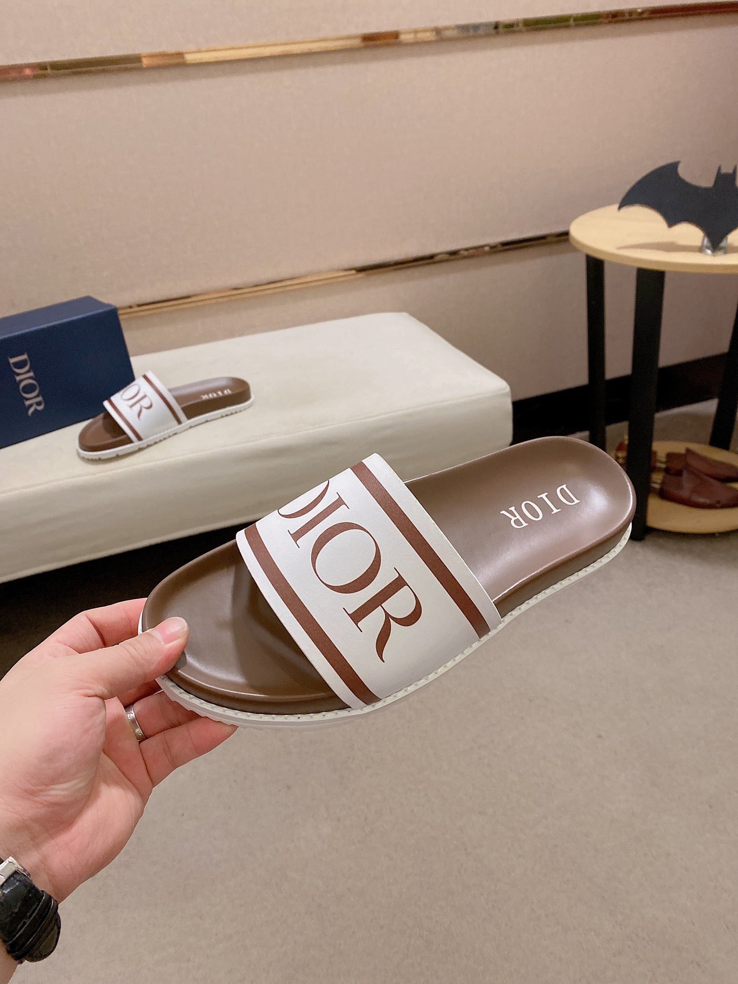 Dior Slides In Brown With'Dior'Logo