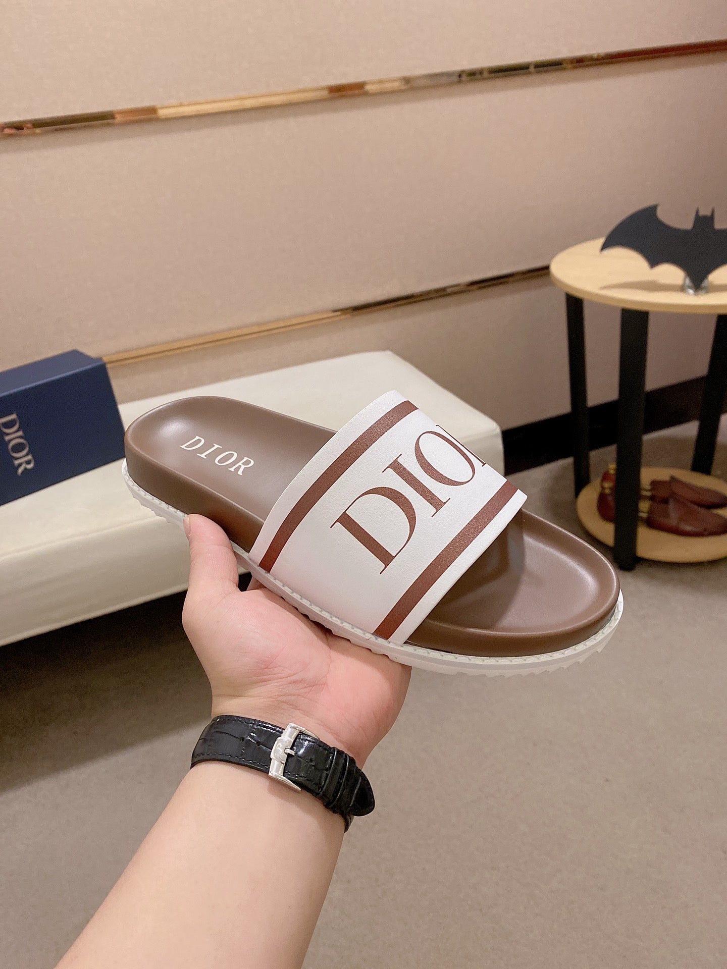 Dior Slides In Brown With'Dior'Logo