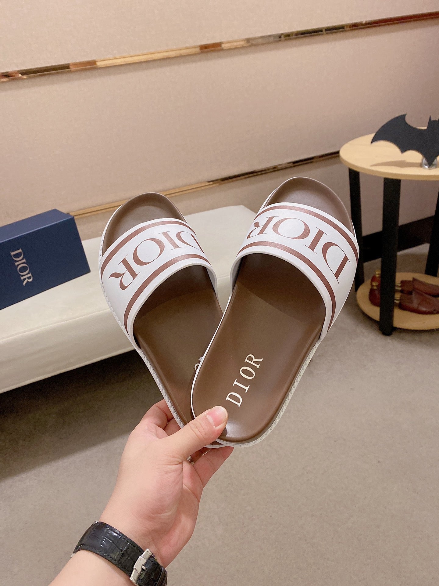 Dior Slides In Brown With'Dior'Logo