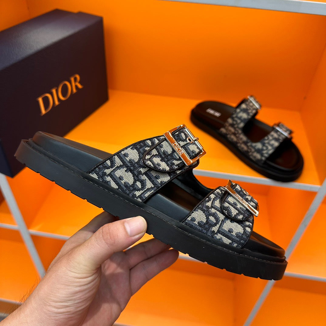 Dior Aqua Slides In Beige and Black Oblique Jacquard