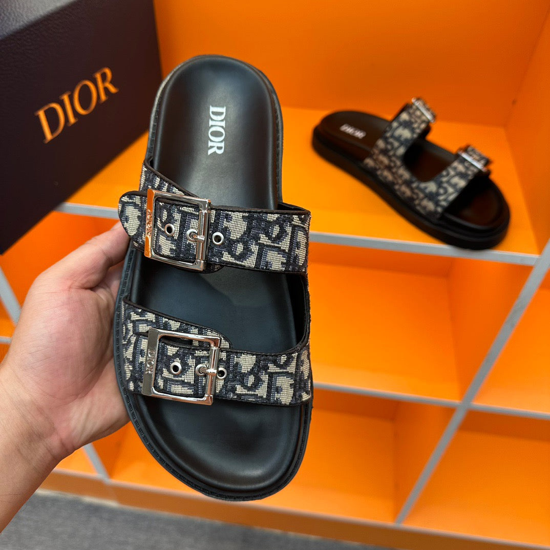 Dior Aqua Slides In Beige and Black Oblique Jacquard