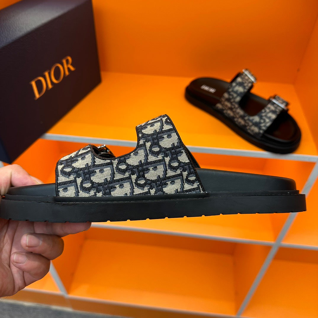 Dior Aqua Slides In Beige and Black Oblique Jacquard