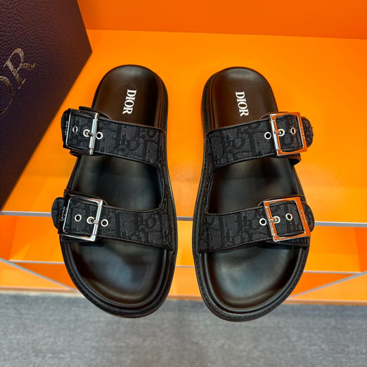 Dior Aqua Slides In Black Oblique Jacquard