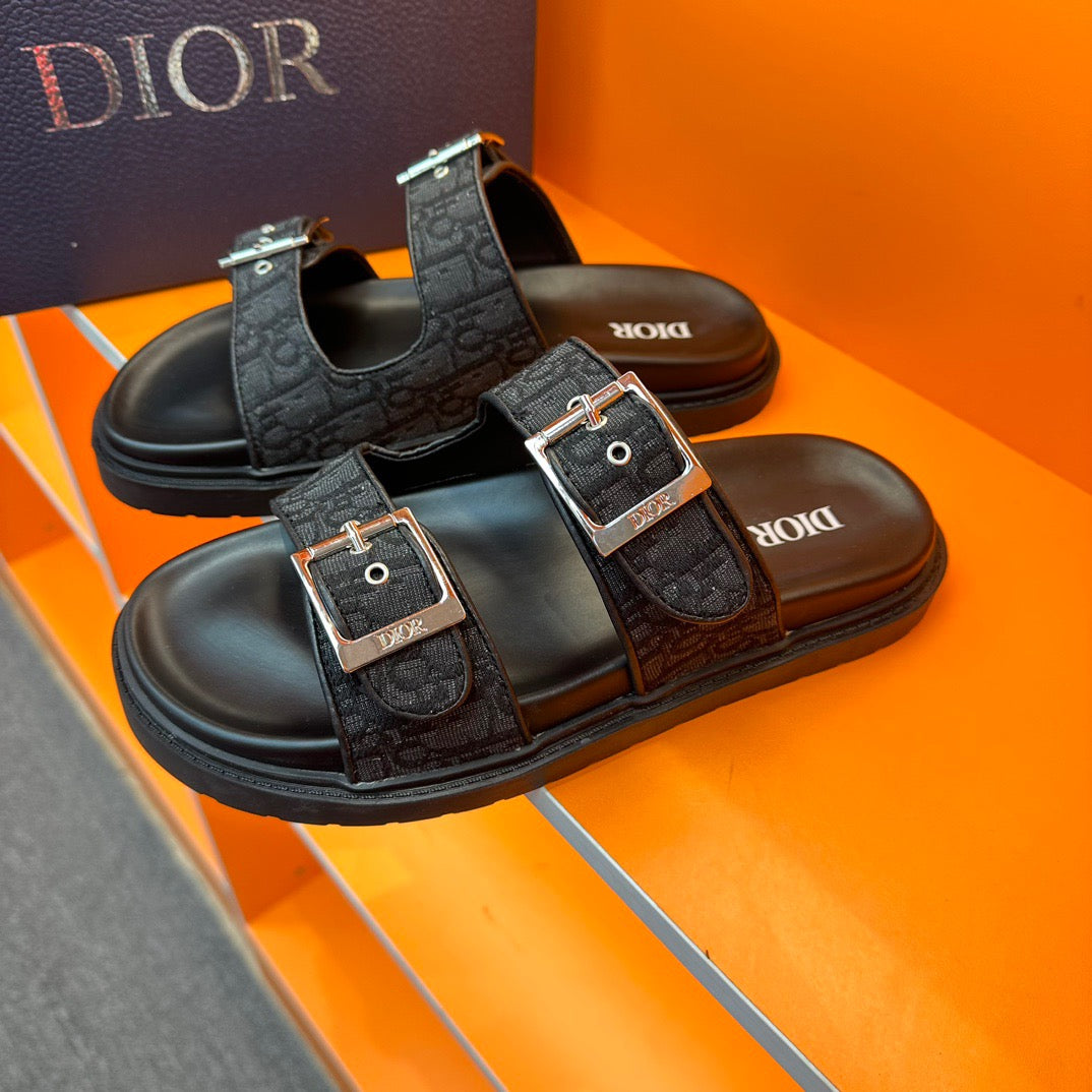 Dior Aqua Slides In Black Oblique Jacquard