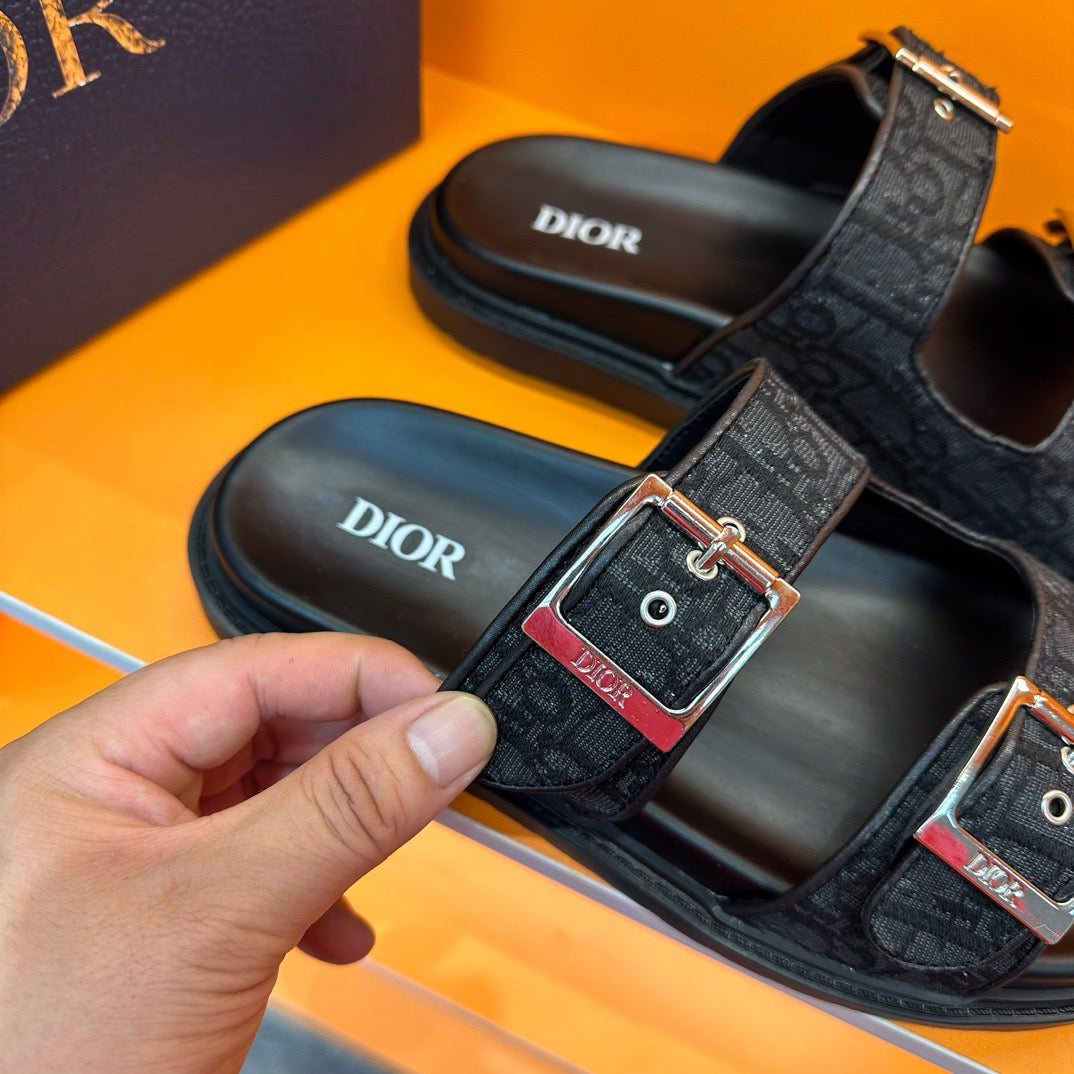 Dior Aqua Slides In Black Oblique Jacquard