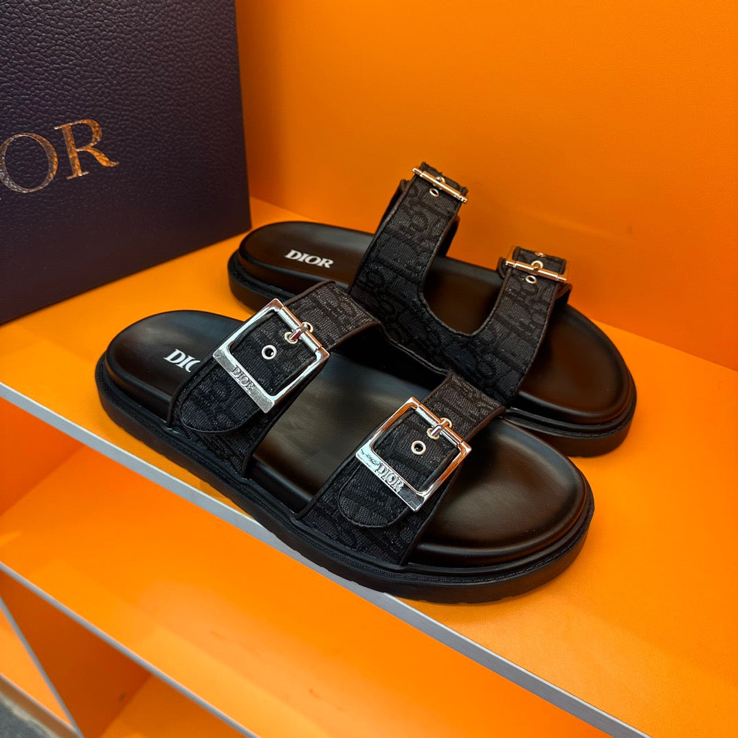 Dior Aqua Slides In Black Oblique Jacquard