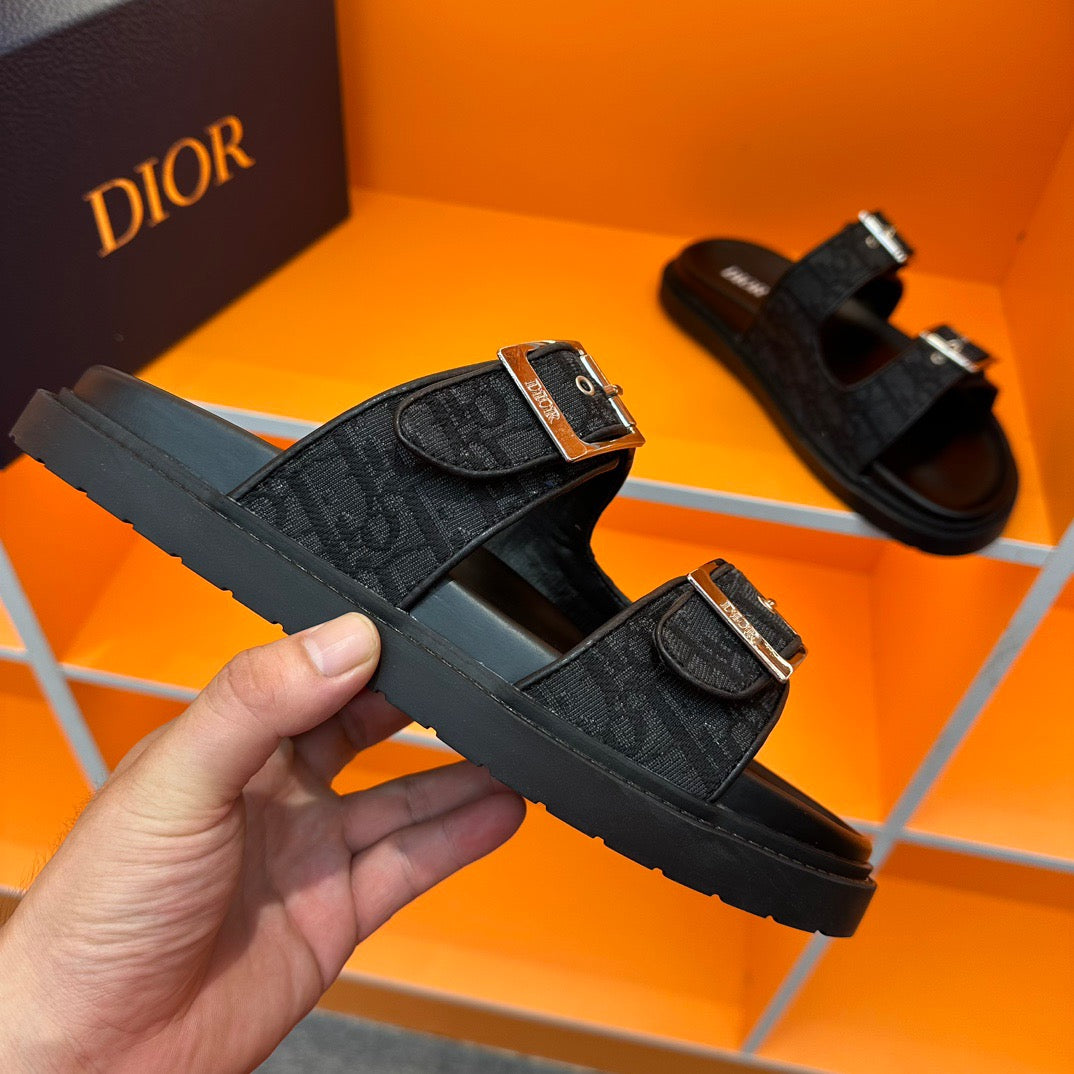 Dior Aqua Slides In Black Oblique Jacquard