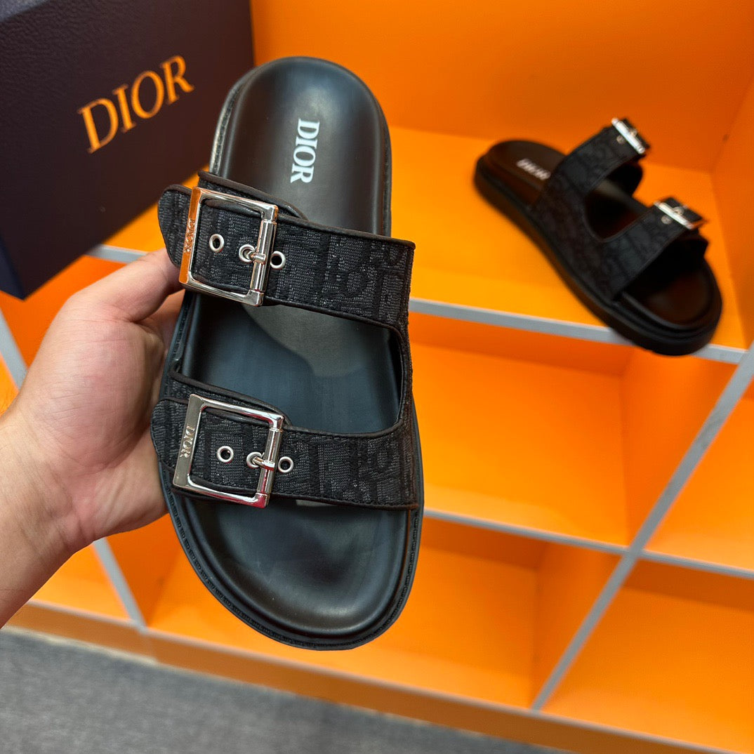 Dior Aqua Slides In Black Oblique Jacquard