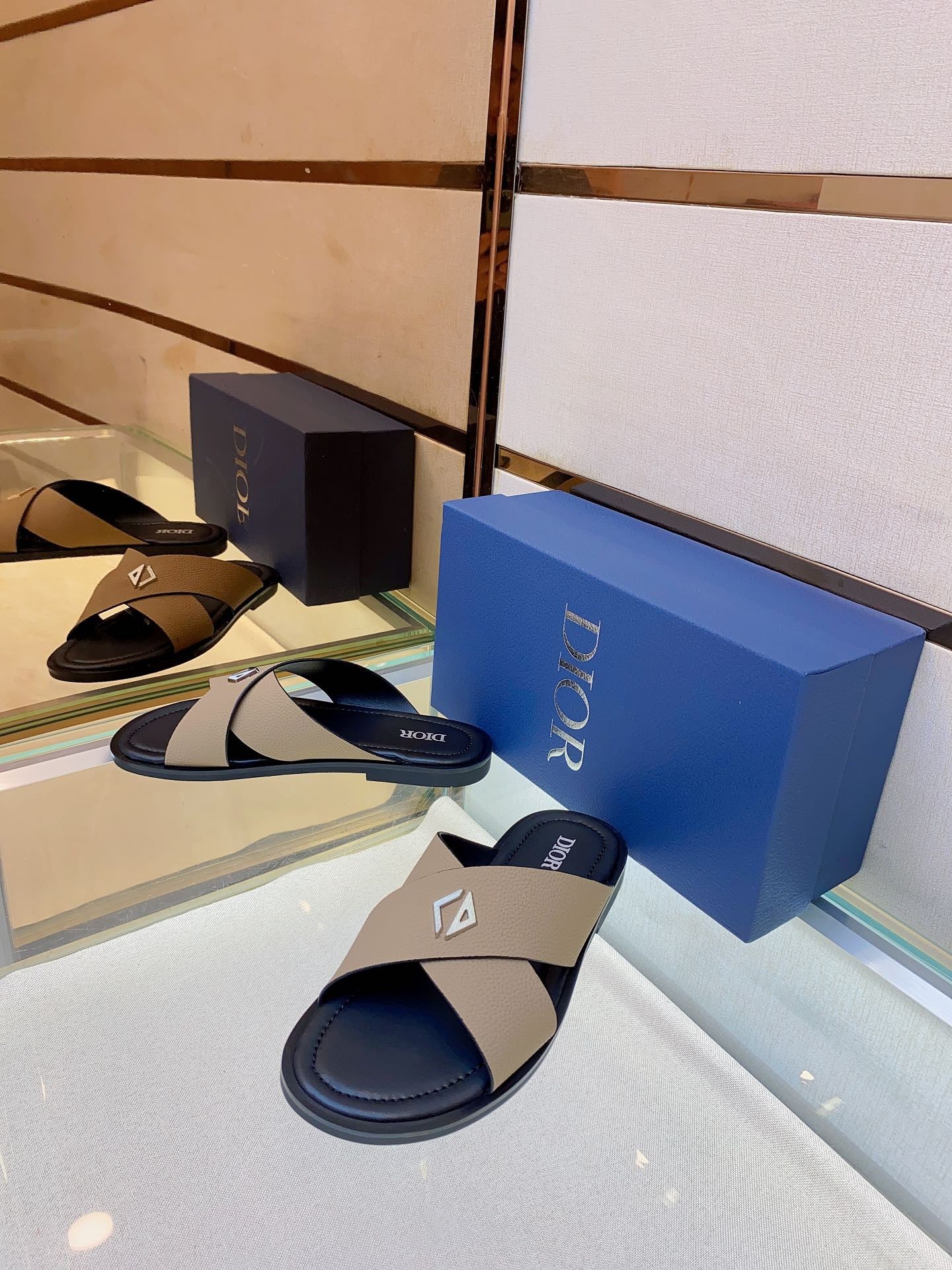 Dior Alias Slides Apricot Grained Calfskin