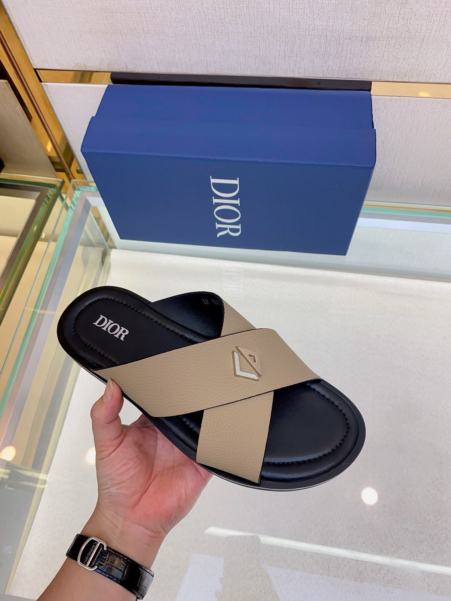 Dior Alias Slides Apricot Grained Calfskin