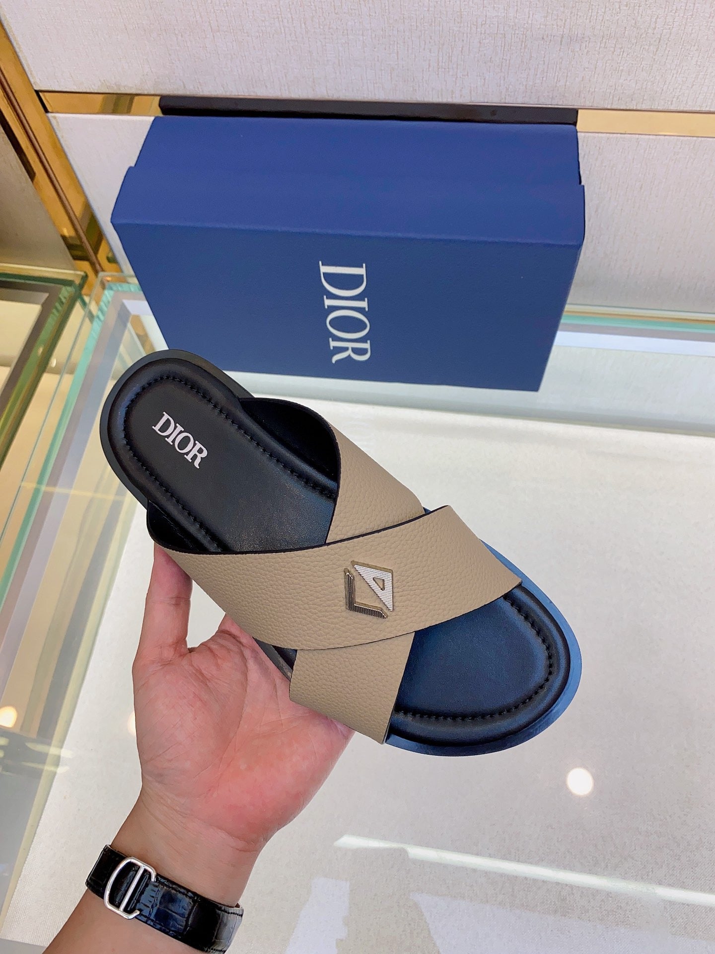 Dior Alias Slides Apricot Grained Calfskin