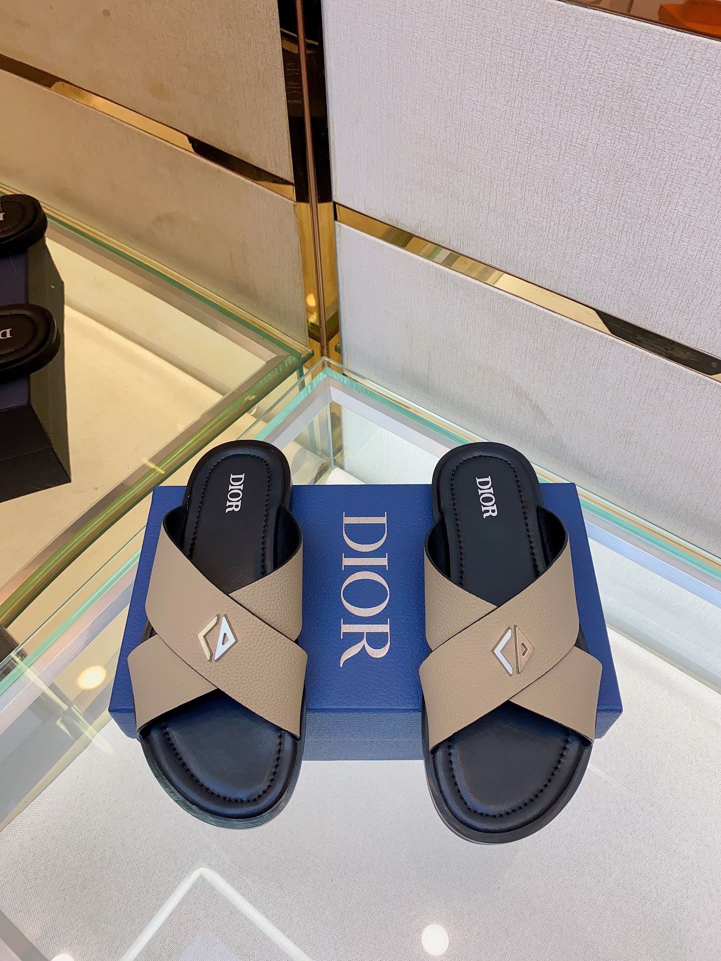 Dior Alias Slides Apricot Grained Calfskin