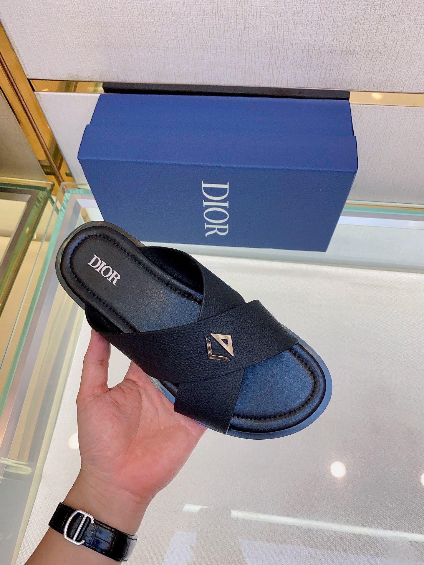 Dior Alias Slides Black Grained Calfskin