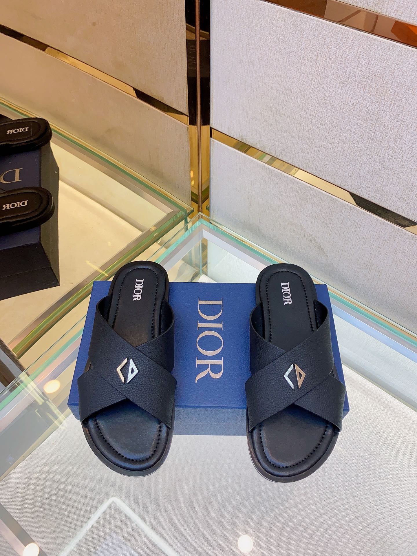 Dior Alias Slides Black Grained Calfskin