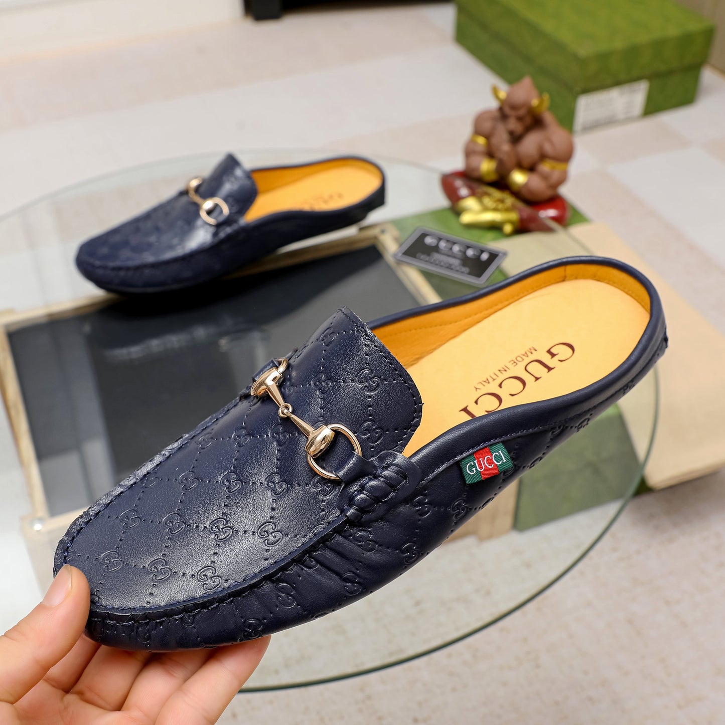 Gucci Men's Navy Blue Casual Leather Shoes Business Loafers