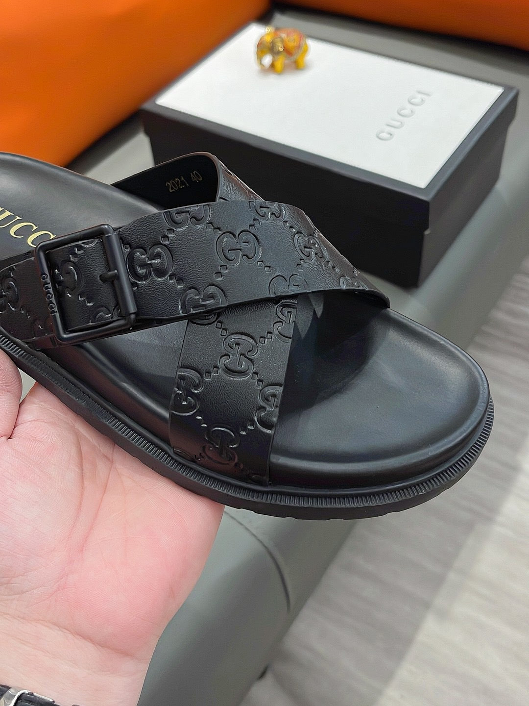 Gucci Black Embossed Slides