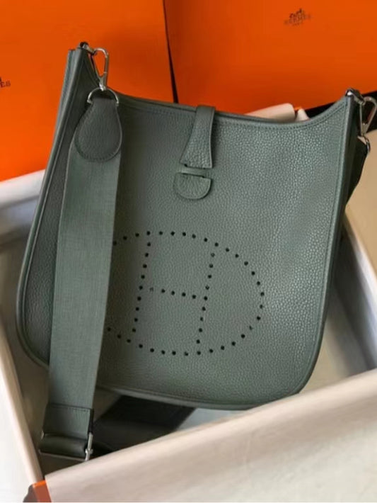 Hermes Evelyne III 29 Bag In Almond Green Taurillon Clemence Leather