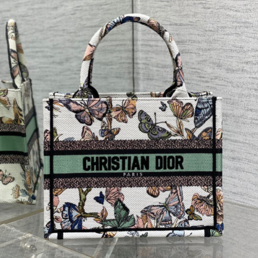 Dior Green Butterfly Series Embroidered Small Book Tote Bag