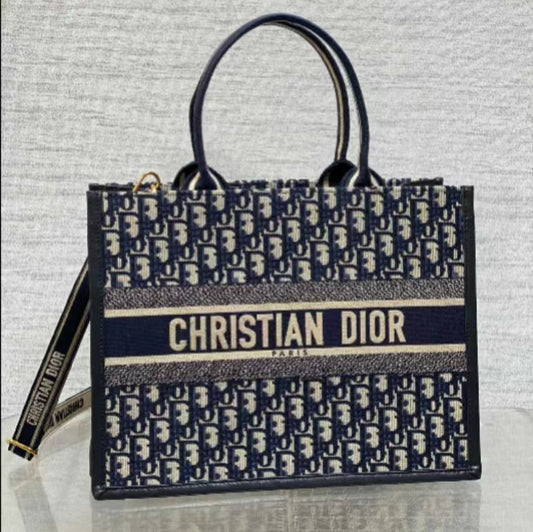 Dior Classic Blue Presbyopia Embroidery Series Medium Tote Bag