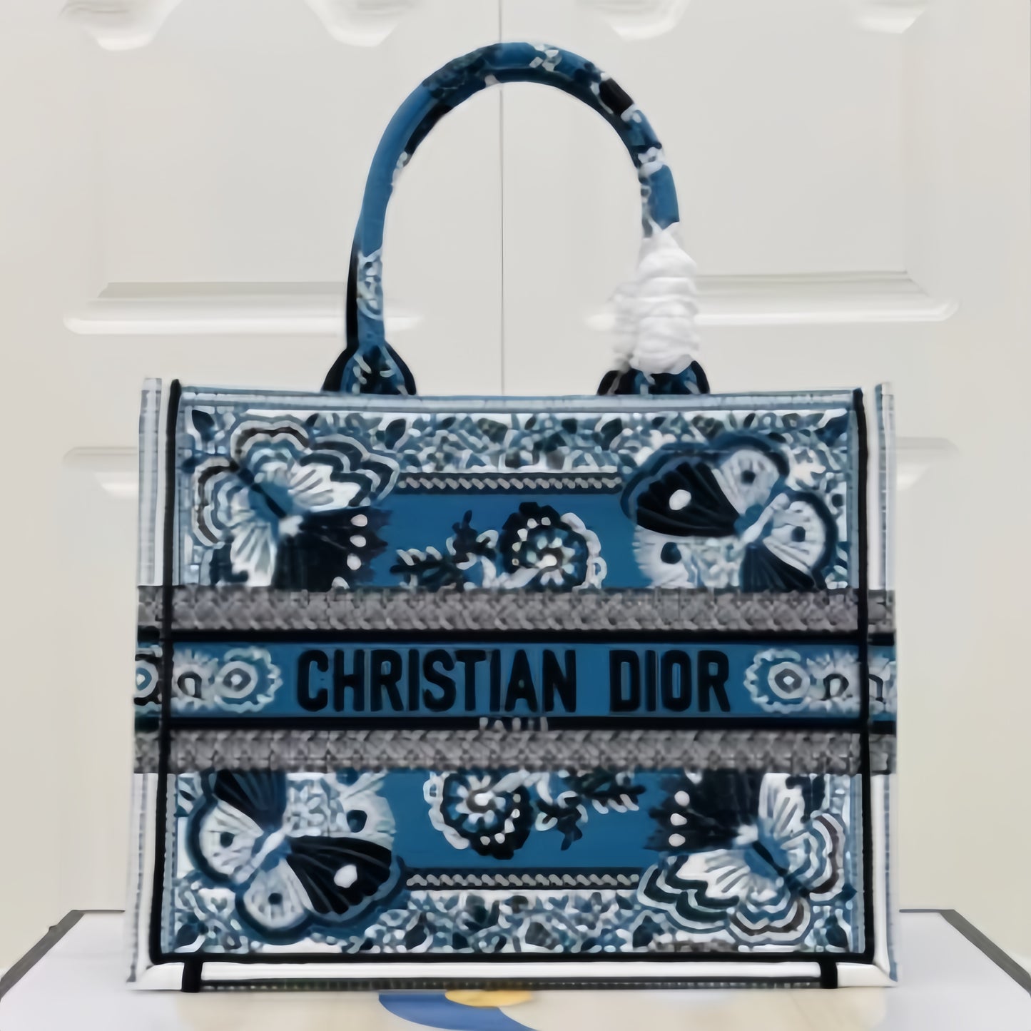 Dior Blue Butterfly  Embroidery Series Medium Tote Bag