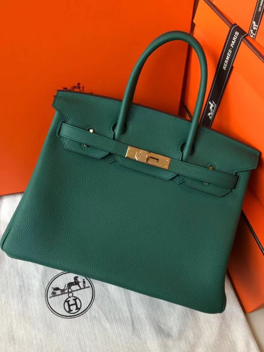 Hermes Birkin 35 Bag In Malachite Togo Leather