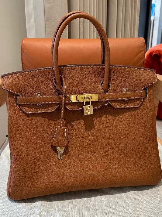 Hermes Birkin 35 Bag In Golden Brown Togo Leather