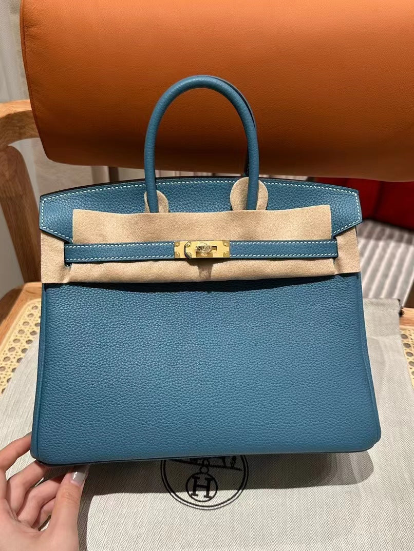 Hermes Birkin 25 Bag In Blue Jean Togo Leather