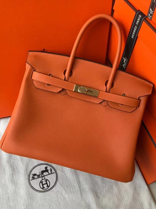 Hermes Birkin 35 Bag In Orange Togo Leather