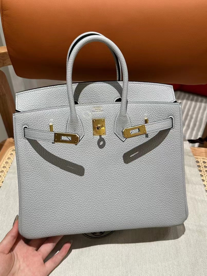 Hermes Birkin 25 Bag In Blue Pale Togo Leather