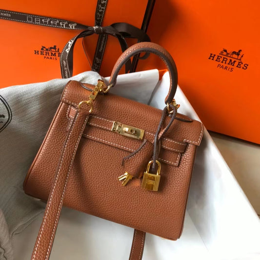 Hermes Kelly 20cm Bag In Gold Brown Togo Leather