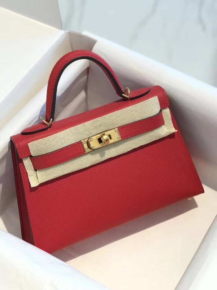 Hermes Kelly Mini II Sellier Bag In Rouge Casaque Epsom Leather