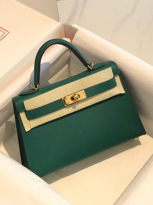 Hermes Kelly Mini II Sellier Bag In Malachite Epsom Leather