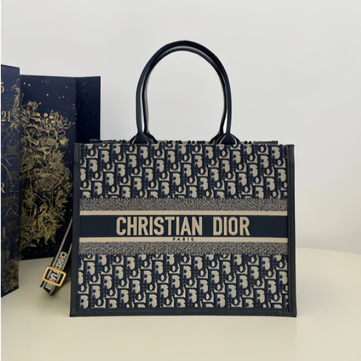 Dior Old Flower Embroidery Series Medium Tote Bag